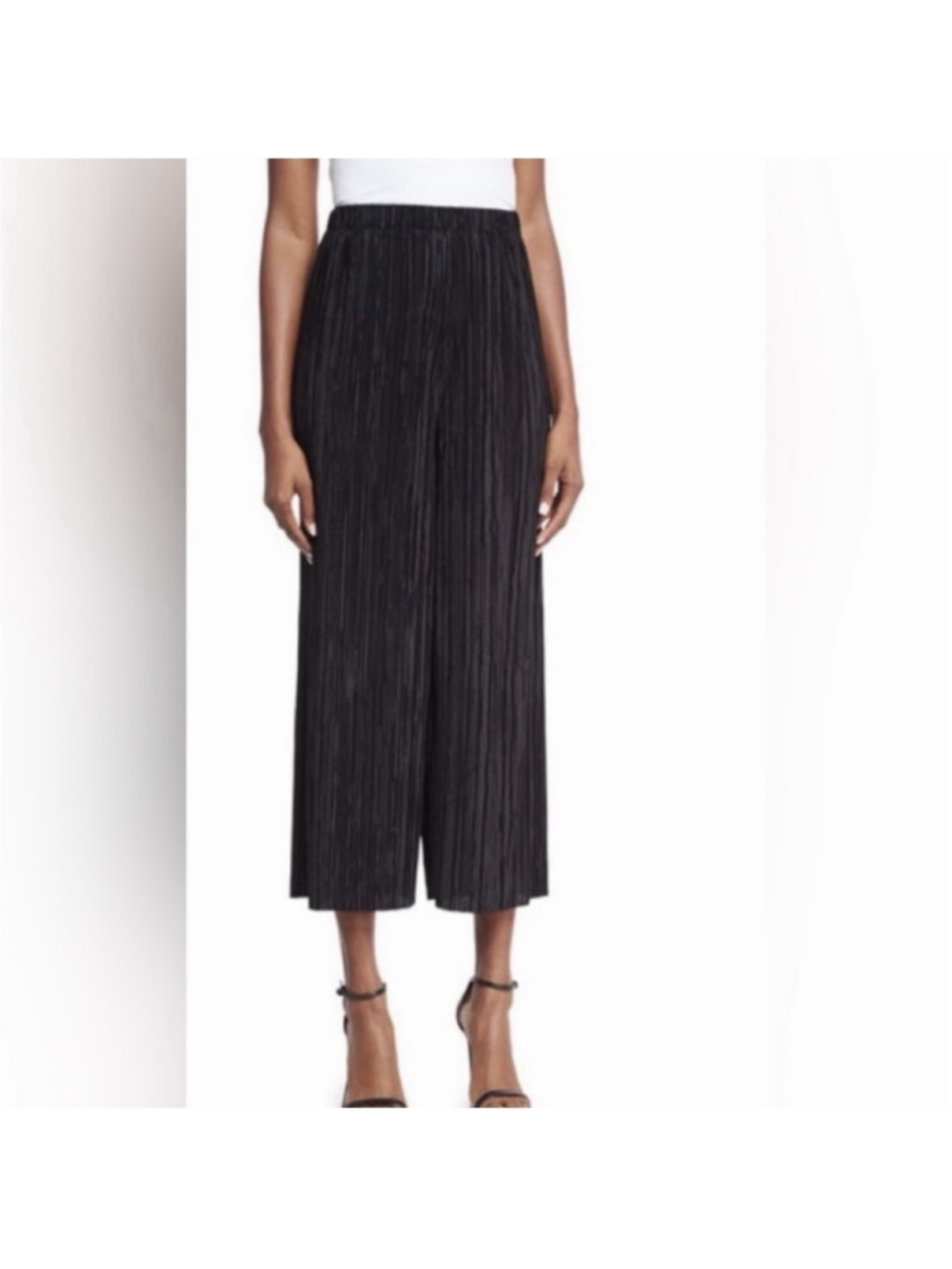 Alice + Olivia Elba Plisse Pull On Crop Wide Leg Pants Black Size 6 (23” Long)